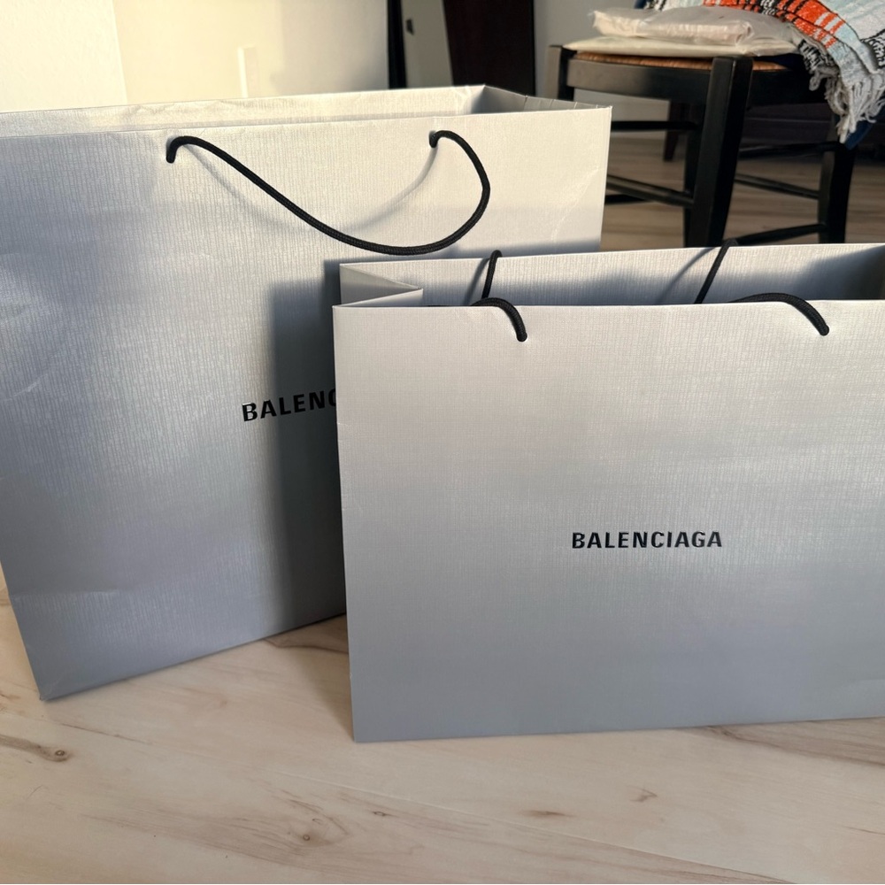 Balenciaga Metallic Silver Shopping Bags with Black Rope Handles